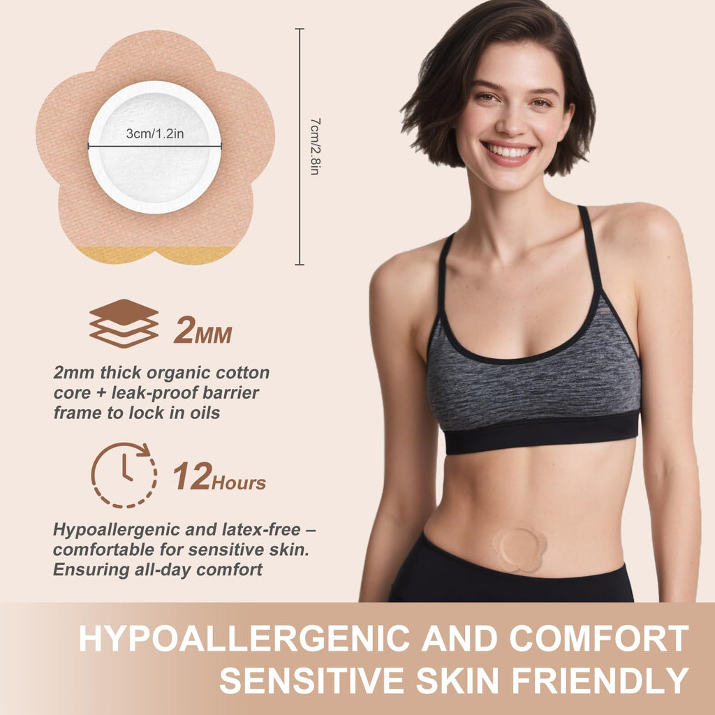 Autdor Castor Oil Patches for Belly Button, 100PCS Castor Oil Pack Wraps Organic Cotton Self-Adhesive Castors Oils Pack Anti Leakage Disposable Pads Portable & Breathable No Wash (Oil Not Included)