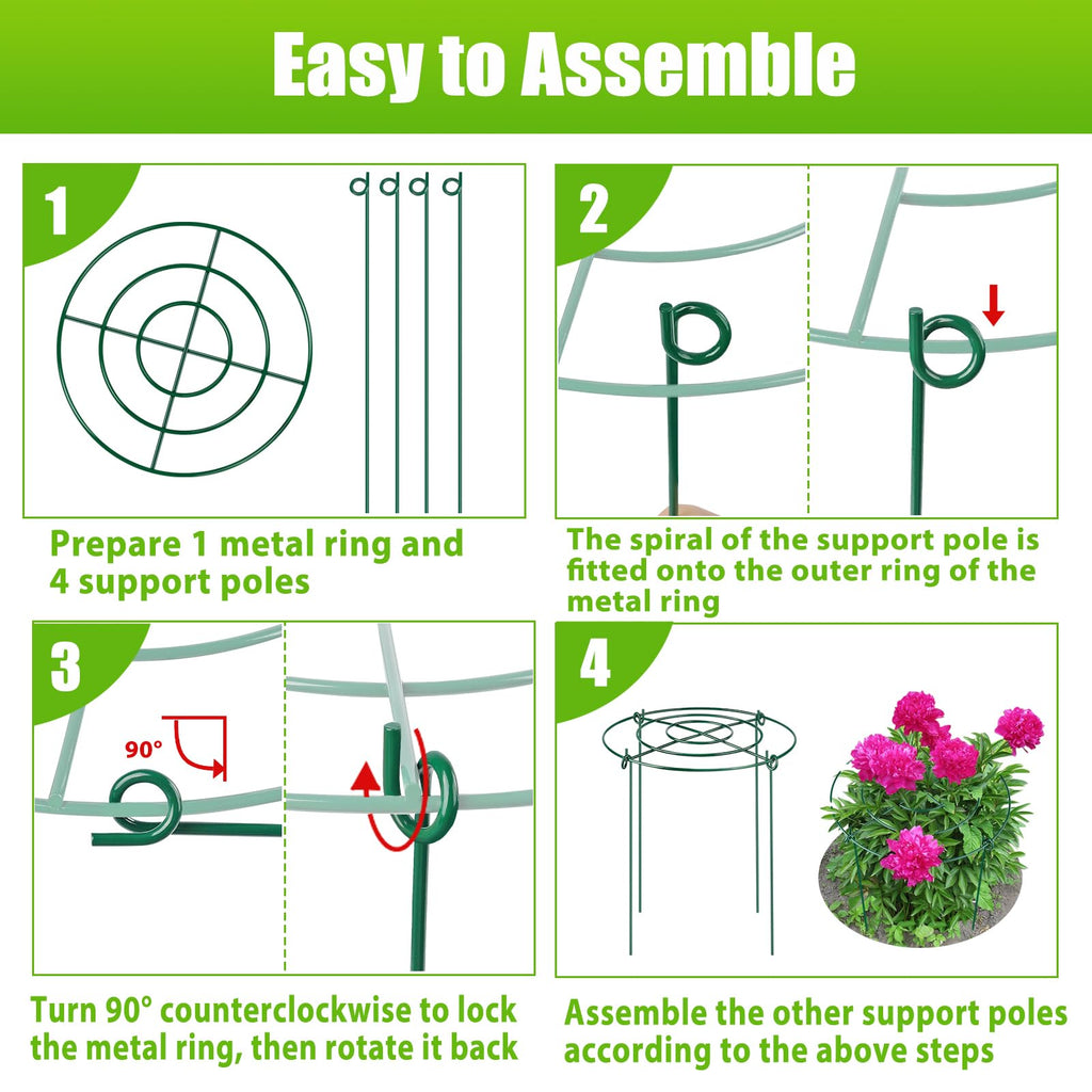 MJZ 4 Pack Peony Cages and Supports, 11.5" Dx16 H Metal Plant Supports