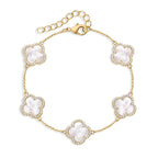 Electric Picks Icon Bracelet for Women, White Mother of Pearl Clover on 14k Gold Plated Chain Bracelet, Adjustable 6"–7.5", Stackable Everyday Jewelry, Minimalist White Bracelet Gift