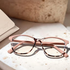 Madison Avenue Square Vintage TR90 Blue Light Blocking Reading Glasses for Women with Case, Anti Glare/Eyestrain Computer Readers Pink Demi +1.75