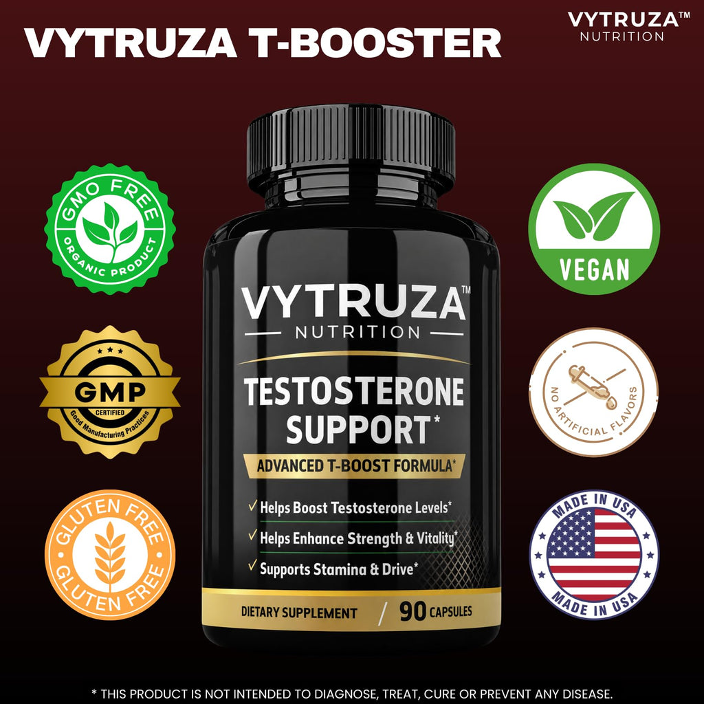 VYTRUZA Testosterone Supplement for Men - Advanced T-Boost Formula for Energy, Strength, Stamina* - Natural Testosterone Booster for Men Muscle Growth Support* - 90 Capsules