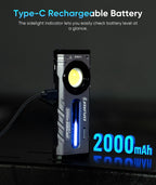 HOTLIGH ZF8313 Rechargeable Flashlight, Magnetic EDC Flashlight Rechargeable, 2000 Lumens LED Flashlight with RGB and UV Lighting Source for Outdoor, Car Repairing,Fathers Day Dad Gifts