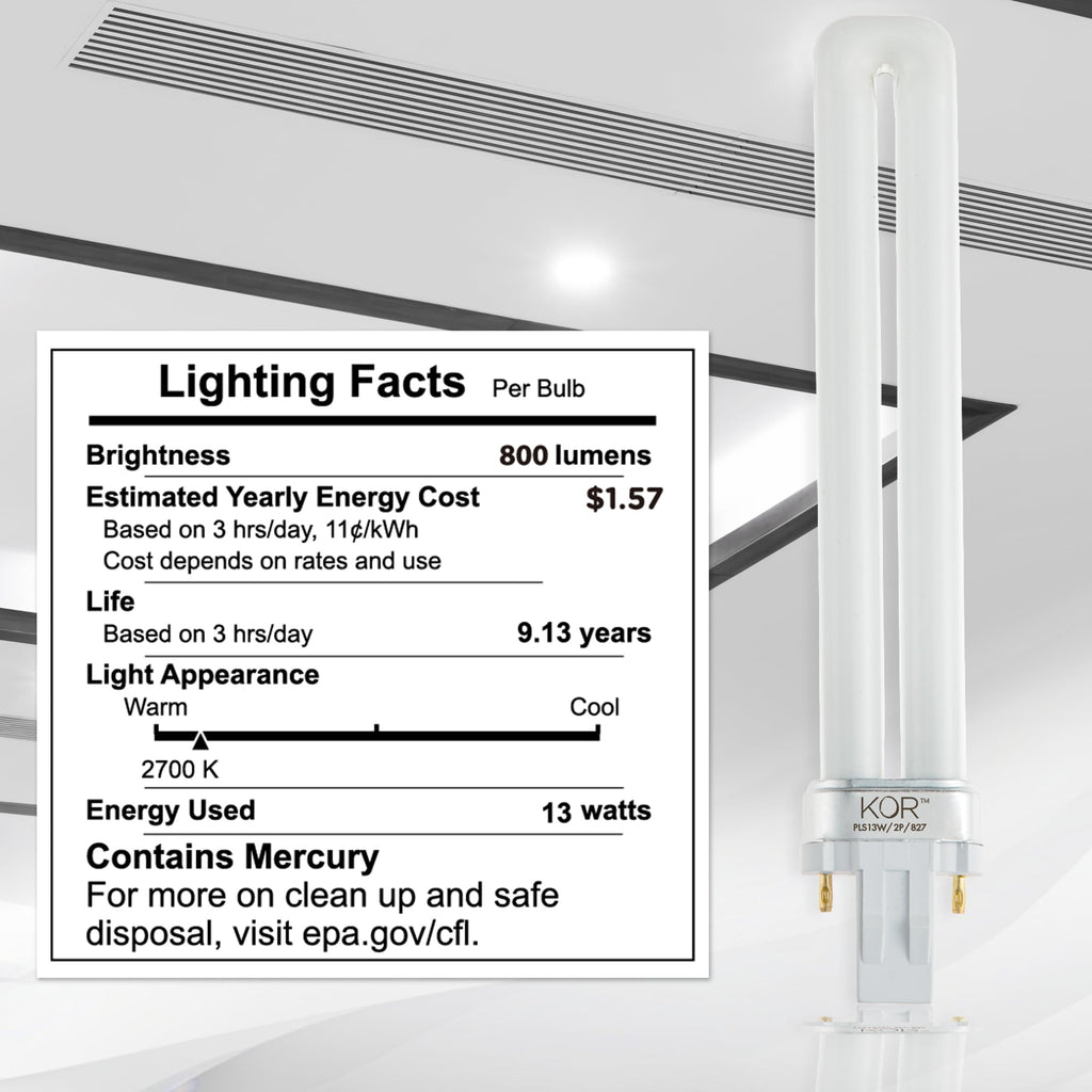 KOR (4 Pack) PL13S/27/ECO - Compact Fluorescent Plug-in - 13 Watt - 120 Volt - T4-2-Pin (GX23) - 2,700 Kelvin (Soft White)