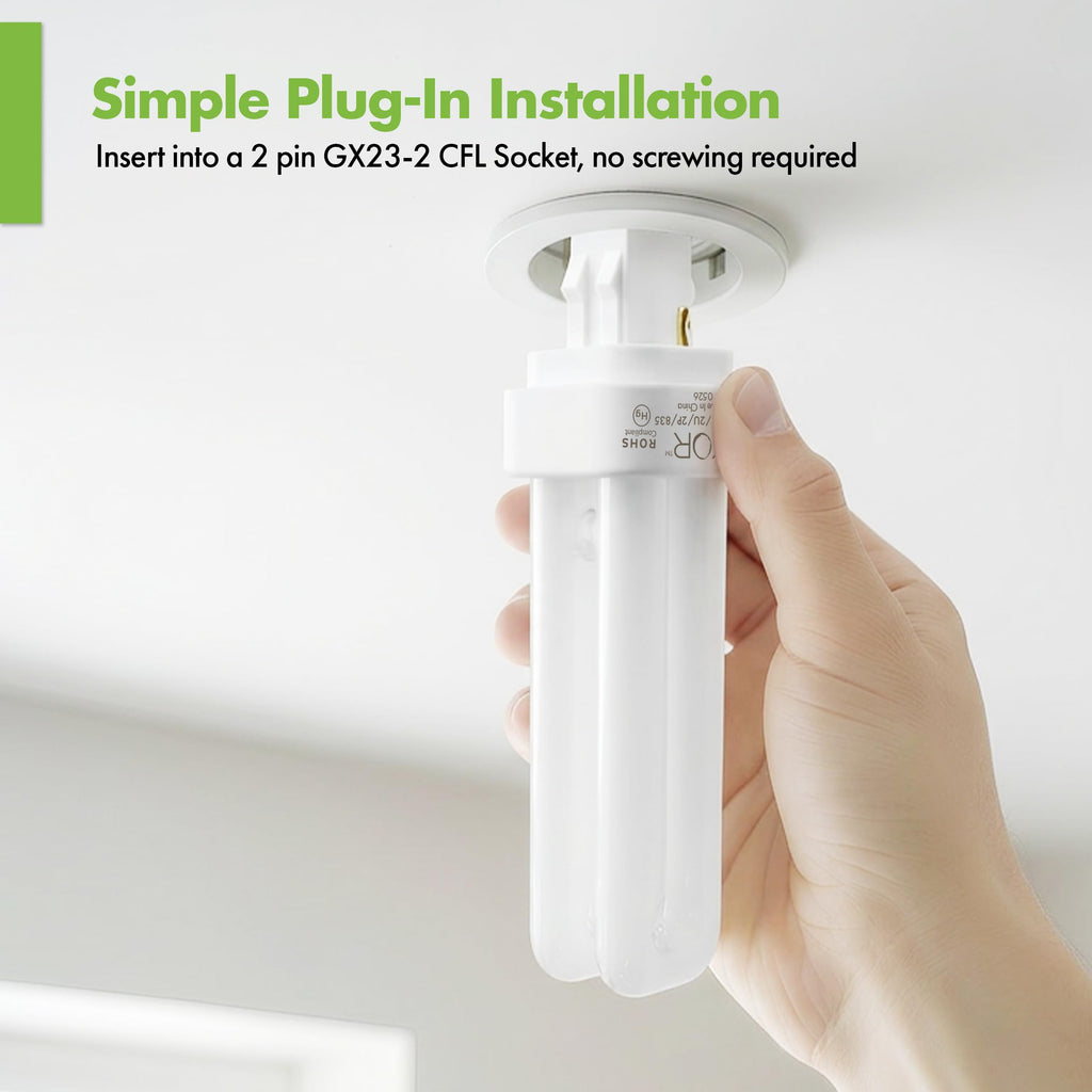 KOR - (4 Pack 13 Watt Double Tube - 2 Pin (GX23-2) Base - 3500K CFL-Plug-in Replacement for Sylvania 21117/20691 - CF13DD/827/ECO - GE 97588 - F13DBX23/835/ECO - Philips 383125 PL-C13W/35/USA/ALTO.