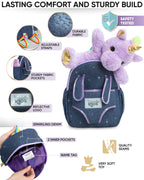 Naturally KIDS Toddler Backpack w. Plush Purple Unicorn Toy, Kids Gift 2-6