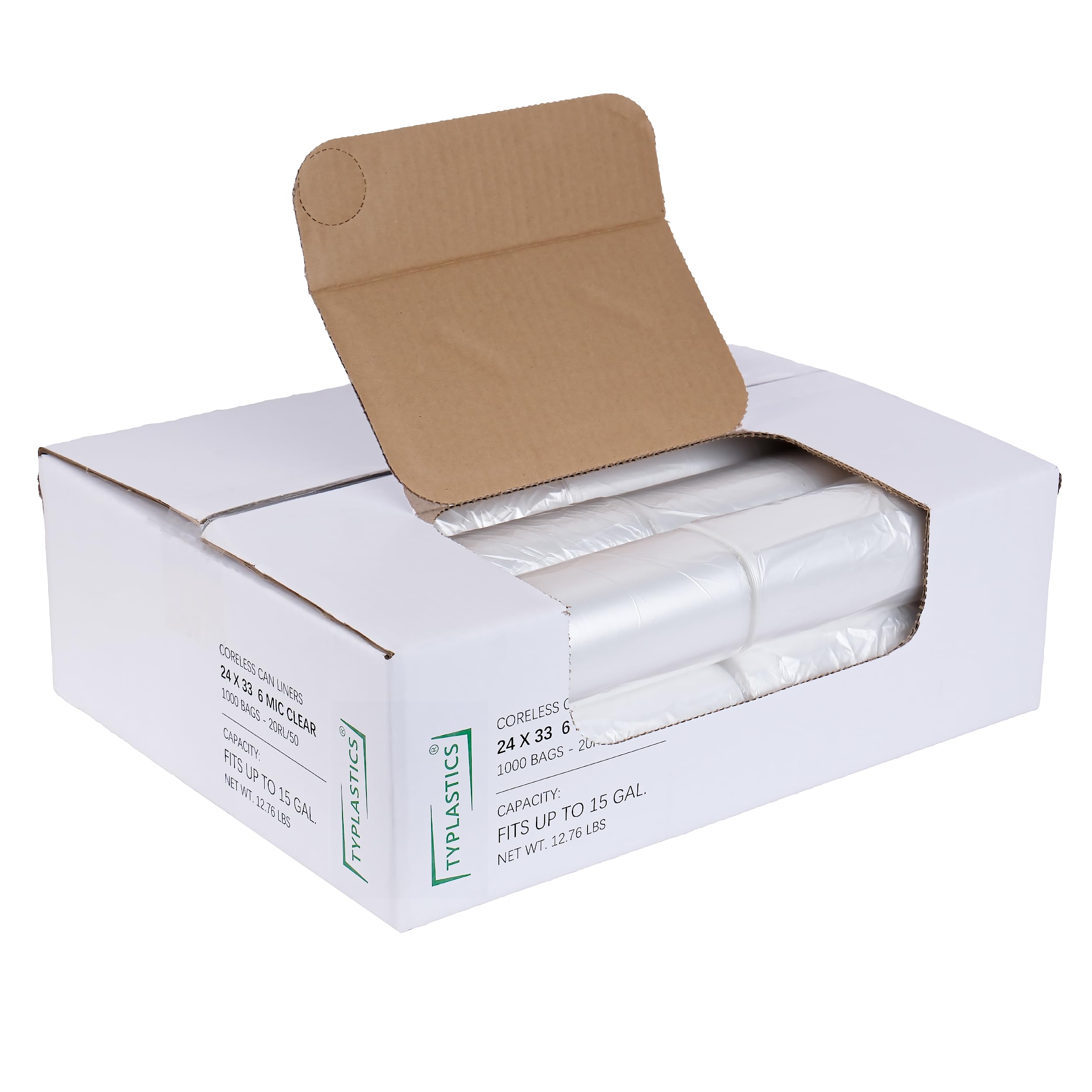 TYPLASTICS Trash Can Liners - Wholesale 1000 Count High Density Garbage Bags on Perforated Roll 10-15 Gallon 24" x 33"
