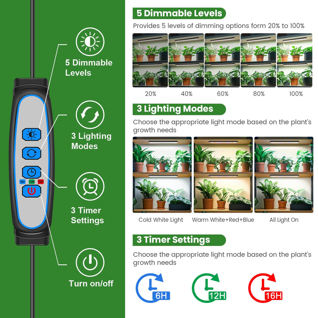 Wolezek 14in Grow Light Strip for Indoor Plants, Full Spectrum