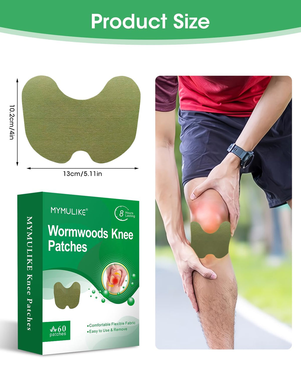 MYMULIKE 60PCS Knee Patches, Herbal Knee Patch, Warming Herbal Patches for Knee Patch Paste Long Lasting Reduction of Joint Uncomfortable