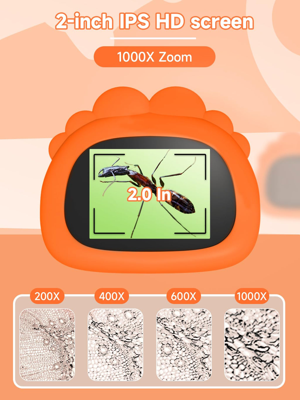 Acoath Microscope for Kids, 1000X Handheld Digital Miniscope with 2.0" Screen, Portable Pocket Microscope Education Toys Gifts for Age 3 4 5 6 7 8 9 10 Girls Boys