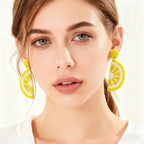 Beaded Yellow Lemon Dangle Earrings for Women, Vibrant Handmade Beads Lemon Fruit Statement Earring for Summer Jewelry Gifts