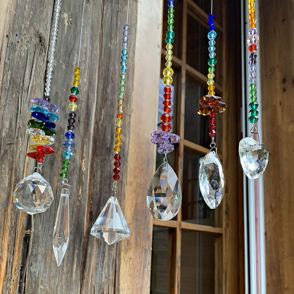 6 Pcs Colorful Crystal Prism Pendants Chandelier Window Suncatcher Decor