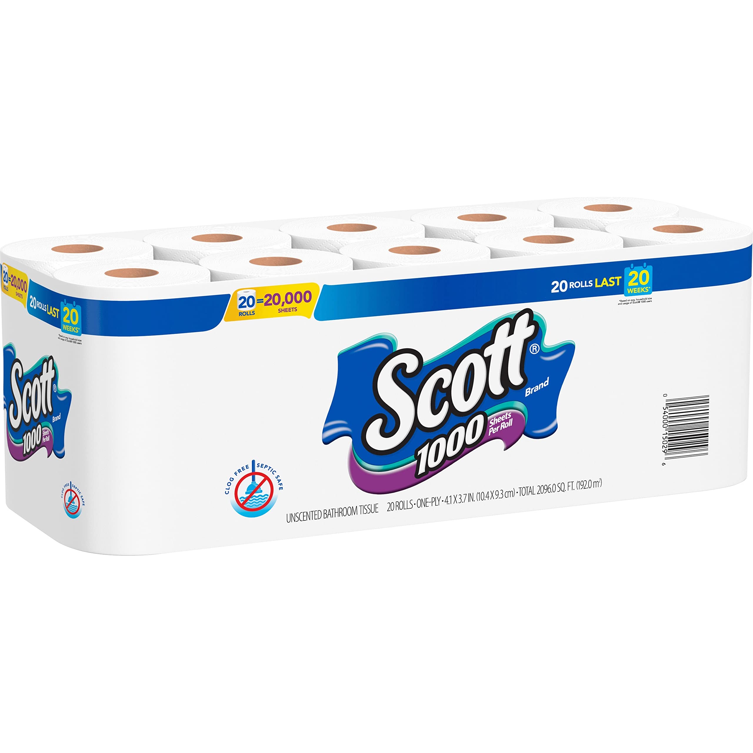 Scott, KCC20032CT, 1000 Sheets Per Roll Toilet Paper, 40 / Carton, White