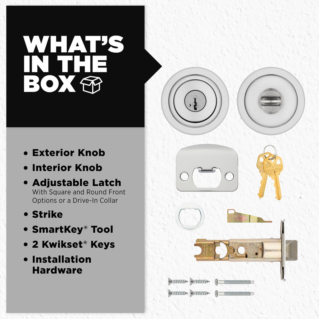 Kwikset Tylo Entry Door Knob with Lock and Key, Secure Keyed Handle Exterior Doorknob, Front Entrance and Bedroom, Satin Chrome, Pick Resistant SmartKey Rekey Security