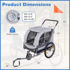 Giantex 2-in-1 Dog Bike Trailer & Pet Stroller for Large Dogs – Foldable Pet Carrier Cart with Front Caster & 2 Air-Filled Tires, Breathable Mesh, PVC Rain Cover, 176 lbs Capacity (Light Gray)