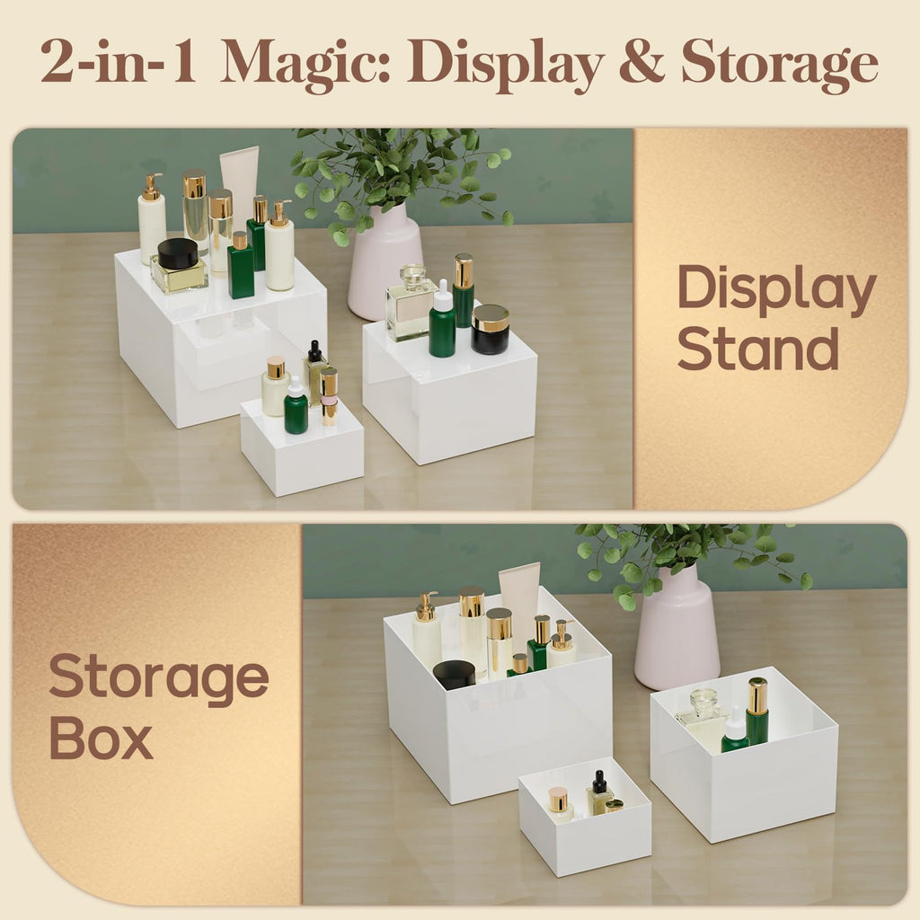 VANITURE 6 PCS Buffet Risers, Large Food Risers for Buffet Table, Display Stand Shelf for Party, Catering, Jewelry & Collectibles, White Acrylic Nesting Boxes for Food Display (10" 9" 8" 7" 6" 5")