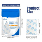 15 Pcs 20 Gram Silica Gel Packs, Transparent Desiccant, Desiccant Packets for Storage, Moisture Packs for Spices Jewelry Shoes Boxes Electronics Storage