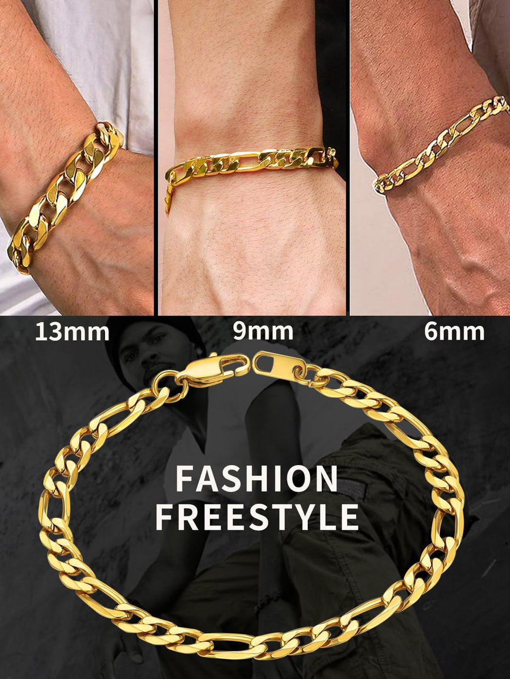 Gold Figaro Bracelet Men&Women Bracelet 6mm 8.3/'' Golden Wrist Chain Bracelet Gift