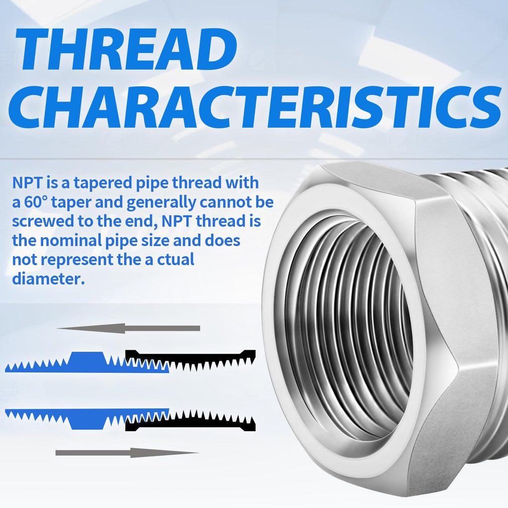 ChillWaves 304 Stainless Steel Pipe Fitting, Reducer Hex Bushing 1/2" NPT Male x 3/8" NPT Female Thread Adapter(12-PACK)