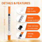 1ml Syringe with 30G 1/2-Inch(12.7mm), Individually Wrapped, 100-Pack Scientific Lab Syrings