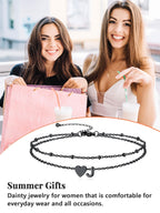 Silvora Ankle Bracelets for Women Black Heart Anklet for Women Dainty Layered Initial Ankle Bracelets Adjustable Foot Chain Stainless Steel Anklet Summer Waterproof Jewelry Letter J
