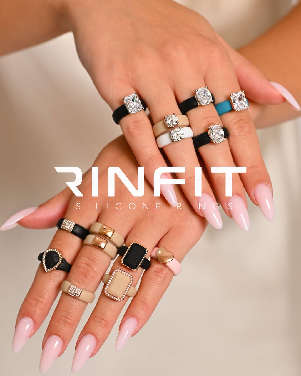 Rinfit Emerald Silicone Ring with CZ Stones for Women - Pack A, Size 7