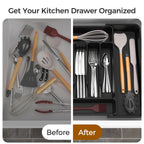 ukeetap Extra Large Expandable Silverware Organizer, Flatware Tray, Black