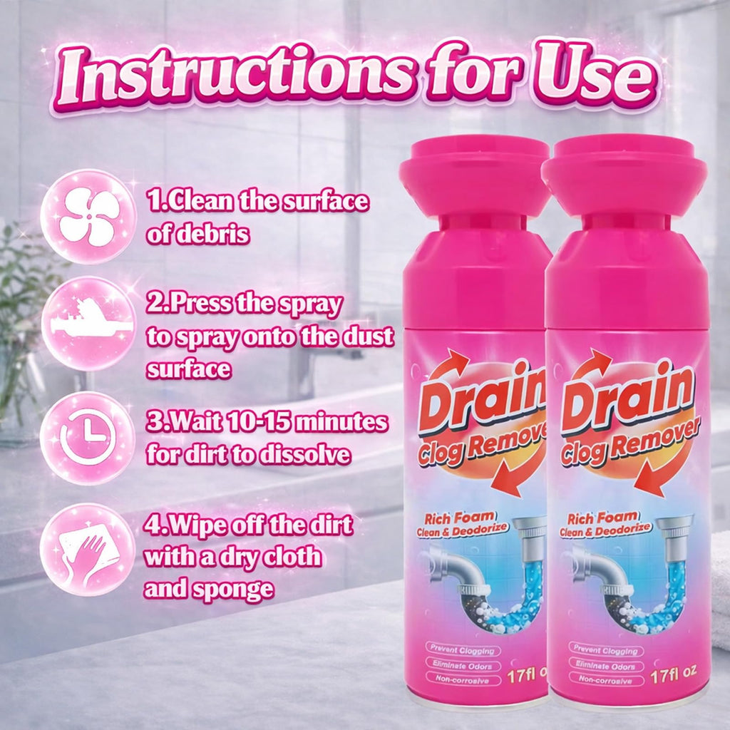 Foaming Drain Cleaner, Foam Drains Sink Cleaner and Deodorizer, Wild Tornado Drain Clog Remover for Kitchen Sinks, Shower Drains, Tubs (2 pcs)