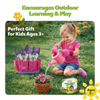 Pink Kids Gardening Tools - Includes Sturdy Tote Bag, Watering Can, Gloves, Shovels, Garden Stakes, and a Delightful Children's Book How to Garden Tale - Kids Garden Tool Set for Toddler Age on up.