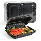 YANGRUI Takeout Containers 9x6 28 oz 50 Pack - Shrink Wrapped No Pre-Wash Mineral-Filled BPA Free PP Plastic | Reusable Heavy Duty Microwave Safe | Restaurant Grade Black Clamshell Food Container