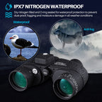 10x50 Marine Binoculars with Rangefinder for Adults - IPX7 Waterproof BAK4 Prism FMC Lens Binoculars with Compass and Shoulder Harness Strap for Navigation Hunting Bird Watching