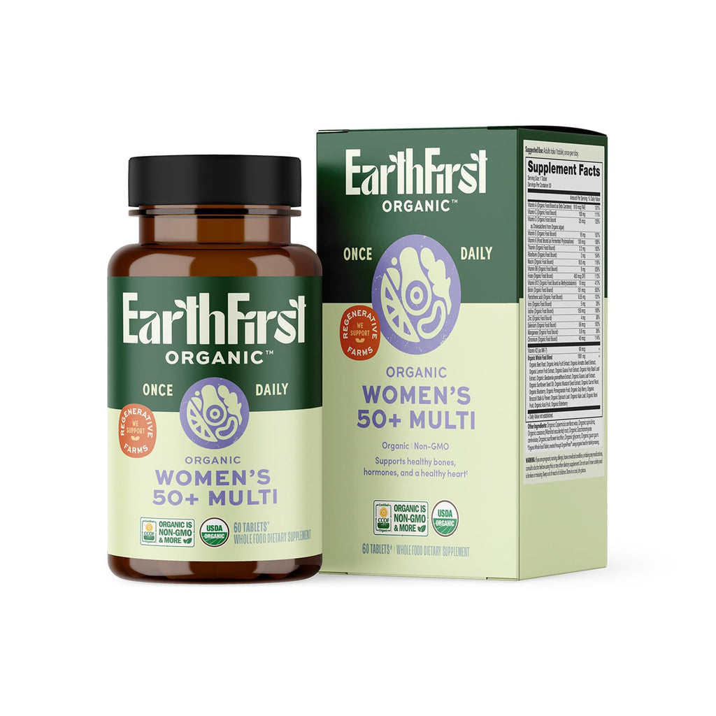 EarthFirst Organic Once Daily Multivitamin for Women 50+, Supports Bone Strength, Energy, and Heart Health, 60 Count