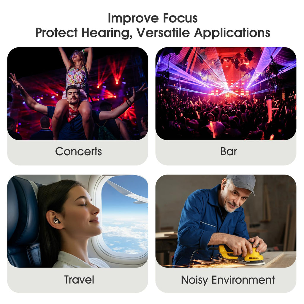 Vosaf 50dB Ear Plugs for Sleeping Noise Cancelling, Reusable Earplugs for Noise Reduction with 8 Ear Tips, Silicone Hearing Protection Ear Plugs for Work, Travel (Carbon)