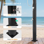 VINGLI 5 Gallon Solar Heated Outdoor Shower, 7.2 FT Height, Freestanding Outside Shower with 360° Swivel Shower Head & Foot Faucet, Hot & Cold Water Adjustment, Black