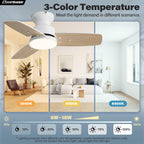 Conciseer 30 Inch Ceiling Fans with Lights and Remote, Bedroom Living Room Office, Flush Mount, 6CCT Dimmable, Dual Color 3 Blades, 6 Speed Reversible Quiet DC Motor, White/Wood Grain, 2 Pack
