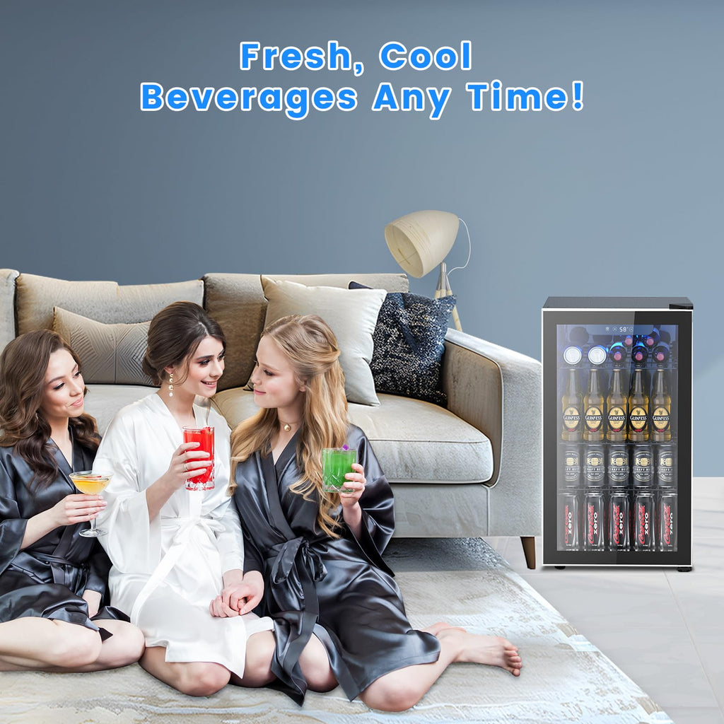 Electactic 26 Bottle Wine Cooler 130 Can Beverage Refrigerator, Small Freestanding Cabinet Wine Cellar with 32℉-61℉ Temperature Control Glass Door, Black