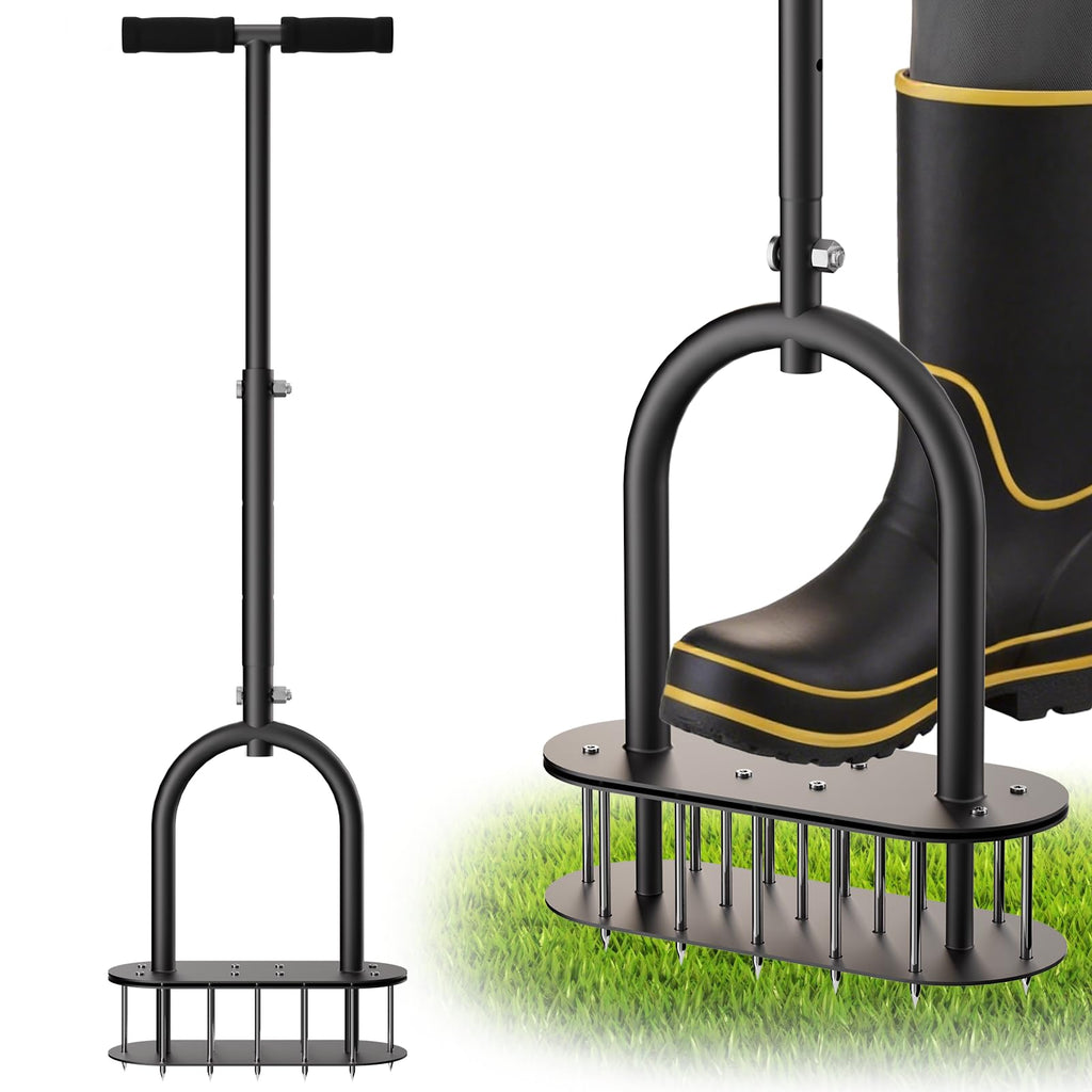 seasky Lawn Aerator, Manual Lawn Aerator Tool with Padded T-Handle, Wide Foot Plate & 15-3 Inch Solid Steel Spikes, Dual-Layer Design for Effortless Aeration in Lawn, Yard and Garden Soil