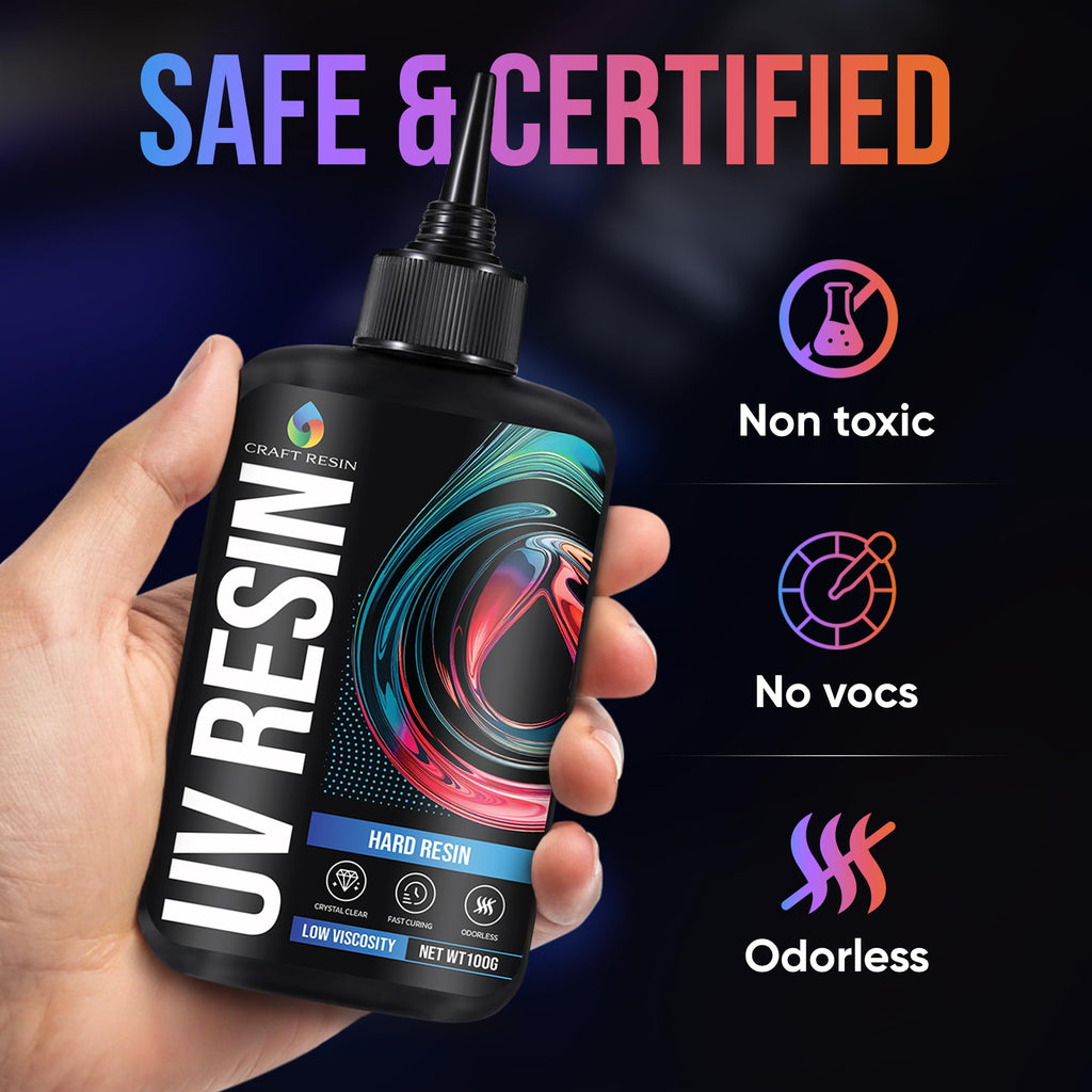 CRAFT RESIN 300g UV Resin Kit Hard Type Low Viscosity – Crystal Clear and No-Yellowing UV Resin Glue for DIY, Jewelry Making, Molds Casting and Polymer Clay Projects - Fast Cure Under UV Light