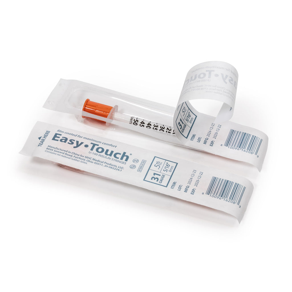 EasyTouch IW U-100 Insulin Syringes (31G 0.5cc 5/16") - 30 ct.