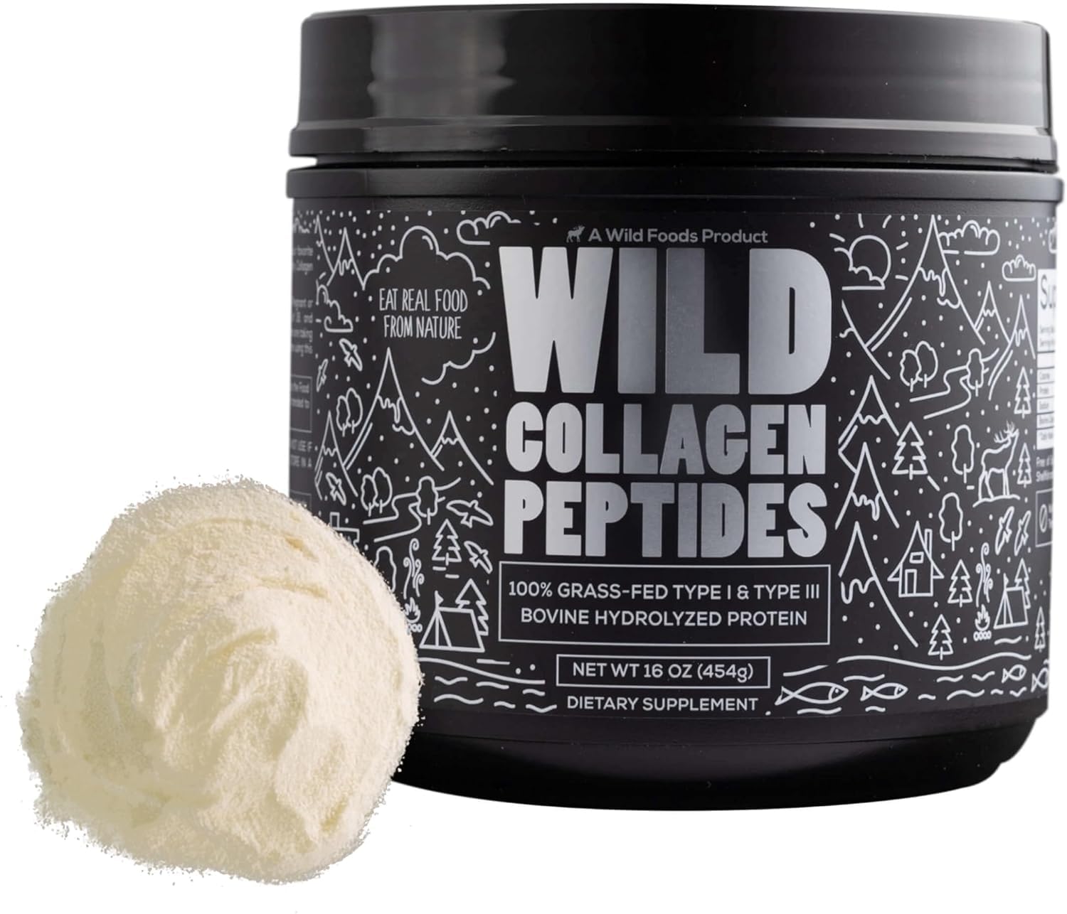 Wild Foods Collagen Peptides Powder – 16 oz Grass-Fed Hydrolyzed for Skin, Hair, Nails Support – Unflavored & Easy to Mix – Non-GMO, Made in USA Collagen Powder for Women and Men