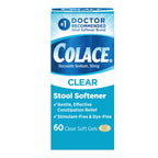 Colace Clear Stool Softener Soft Gel Capsules, 60 Count, Constipation Relief, 50 mg Docusate Sodium, Doctor Recommended