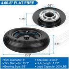 4.00-6 Flat Free Wheelbarrow Tires and Wheels, 13 Inch Wheelbarrow Tires with 5/8" or 3/4" Bearings, 1.75'' Centered Hub Hand Truck Solid Wheels Replacement for Hand Trucks, Dolly Trolleies, 2 PCS