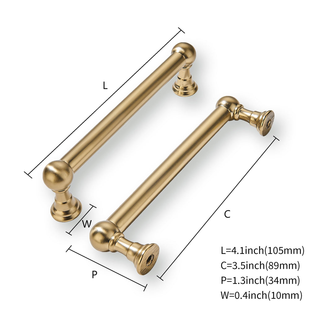 khtumeware 10 Pack Champagne Bronze Cabinet Pulls 3-1/2 Inch(89MM) Hole Centers Satin Brass Kitchen Cabinet Handles Cabinet Hardware for Cabinets Cupboard Handles Drawer Pulls