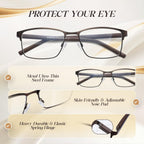 DJOLENSA 3 Pack Reading Glasses Men, Blue Light Blocking Reading Glasses 2.0, Anti Eyestrain/Glare/UV, Metal Frame Spring Hinge Computer Readers with Pouches (2.0+)