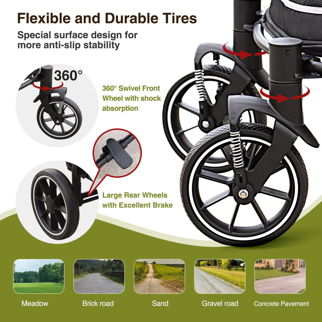 Dog Stroller for Medium/Large Dogs One-Click Folding, Extra Large Pet Stroller for 2 Dogs with Storage Pocket & Shock Absorption, Up to 130 lbs, Red