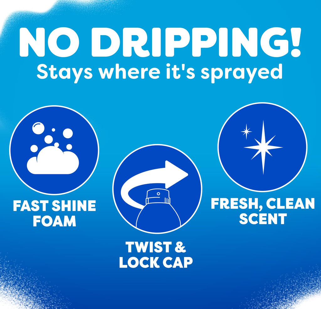 Windex Fast Shine Foam Glass Cleaner, No-Drip Windows, Doors, Mirrors & Countertops Aerosol Cleaning Spray, Streak-Free Shine, Removes Fingerprints, Dust, Dirt, Grime & More 19 oz (Pack of 1)