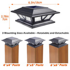 SIEDiNLAR Solar Post Lights Outdoor 2 Modes LED Deck Fence Cap Light for 4x4 5x5 6x6 Posts Patio Garden Decoration Warm White/Cool White Lighting Black (4 Pack)