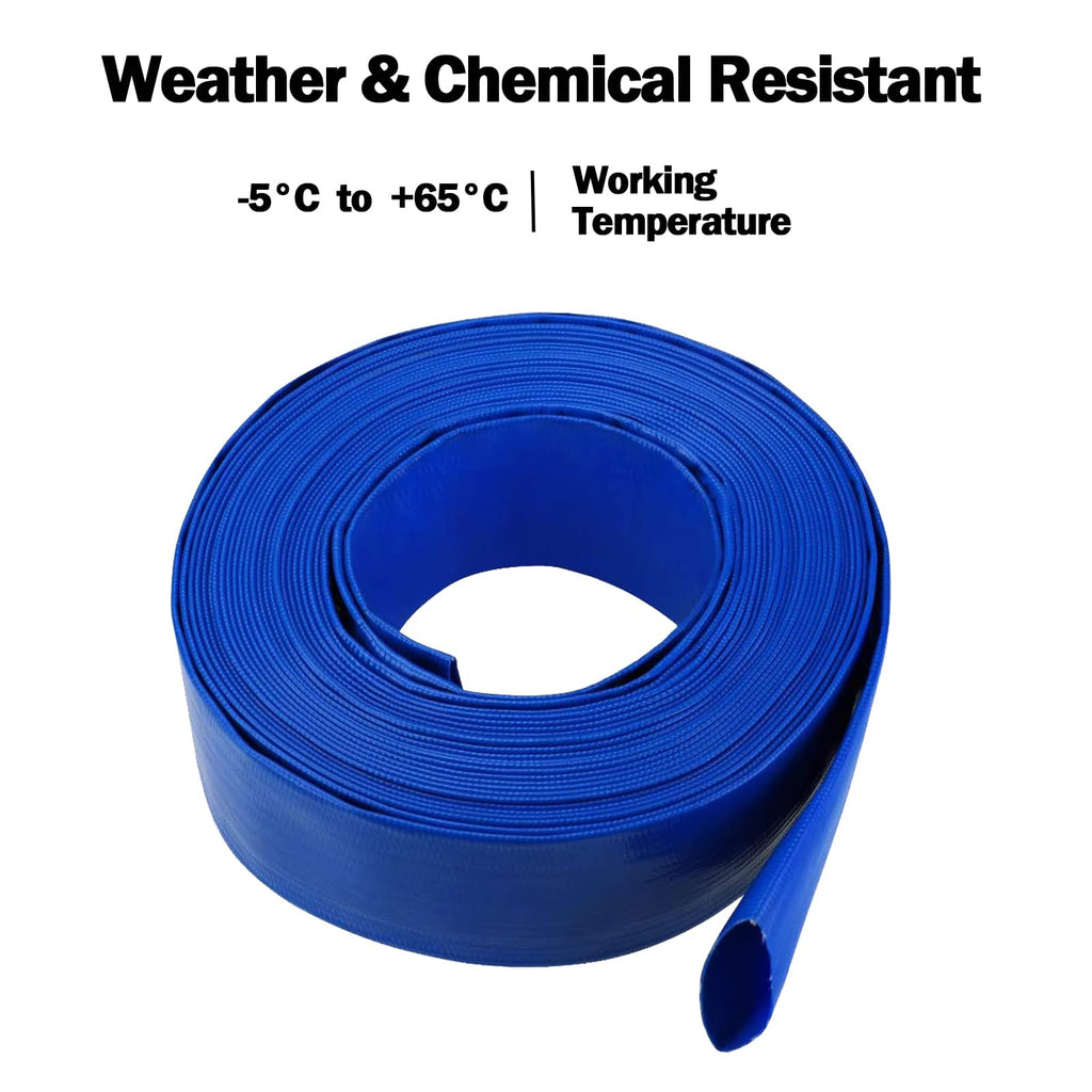 2 IN x 50 FT Pool Backwash Hose, Heavy Duty Flat Discharge Hose, Weather and Burst Resistant, Best Pool Hoses for Inground Pools, Pool Filter Hose & Pool Drain Hose