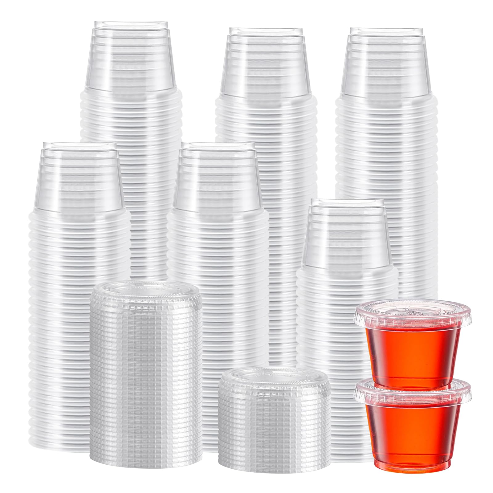 Lamosi 500 Set 1 oz Jello Shot Cups with Lids, Small Plastic Food Portion Condiment Cups with Lids, Food Safe Disposable Soufflé Storage Containers for Salad, Dressing, Sauce, Dipping, Snacks