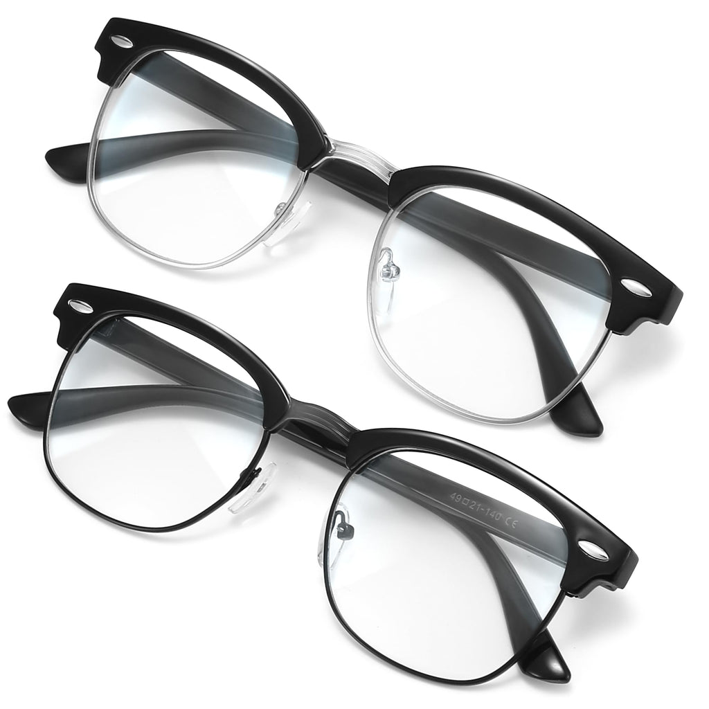 racico Eyewear Frame for Men and Women, Fashion Vintage Classic Blue Light Glasses Semi-Rimless Half Frame