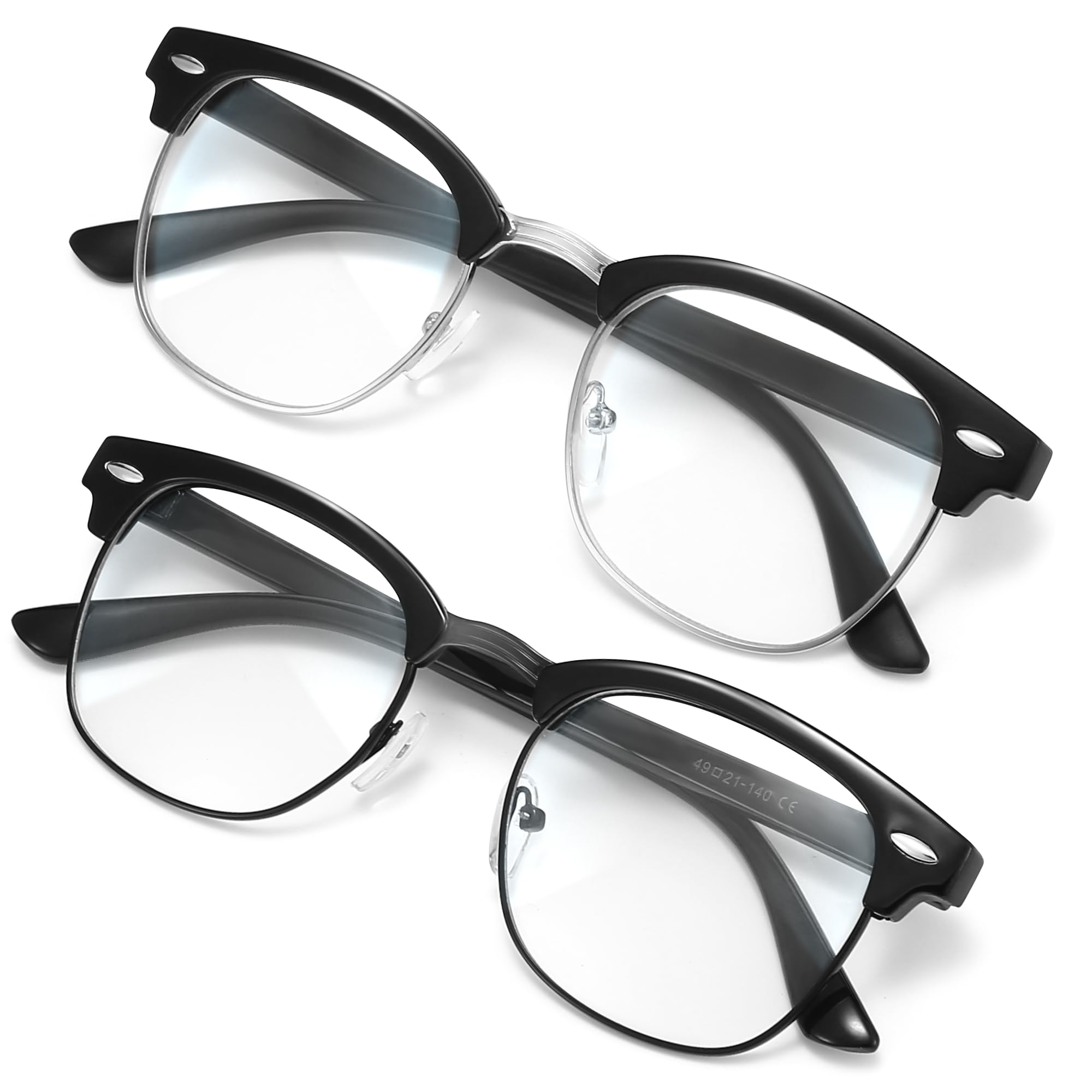 racico Eyewear Frame for Men and Women, Fashion Vintage Classic Blue Light Glasses Semi-Rimless Half Frame